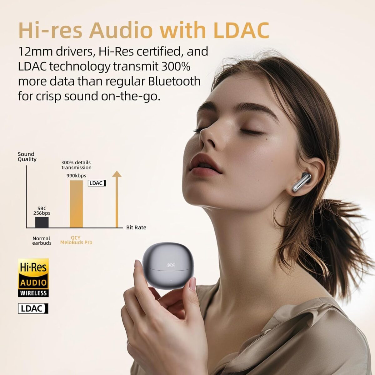 QCY HT08 Melobuds Pro Earbuds 6 Mic 46dB Adaptive ANC LDAC 990kbps High Res Audio Up to 34 Hours Battery Life Approx. 4g Lightweight Buds Dual Connection Wireless Earphones - Image 4