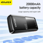 Awei P13K Powerbank 20000mAh 22.5W PD Fast Charging 1 Input 3 Output Digital LED Display - Image 5