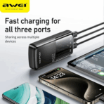 Awei P13K Powerbank 20000mAh 22.5W PD Fast Charging 1 Input 3 Output Digital LED Display - Image 3