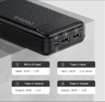 Awei P6K 20000mAh Powerbank 18W 2.1A Fast Charging 2 Input 2 Output LED Indicator Lightweight - Image 6