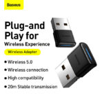 Baseus BA04 Bluetooth Receiver Adapter Version 5.0 Driver Free Plug and Play Up to 20m Range Desktop Laptop Bluetooth Receiver - Image 2