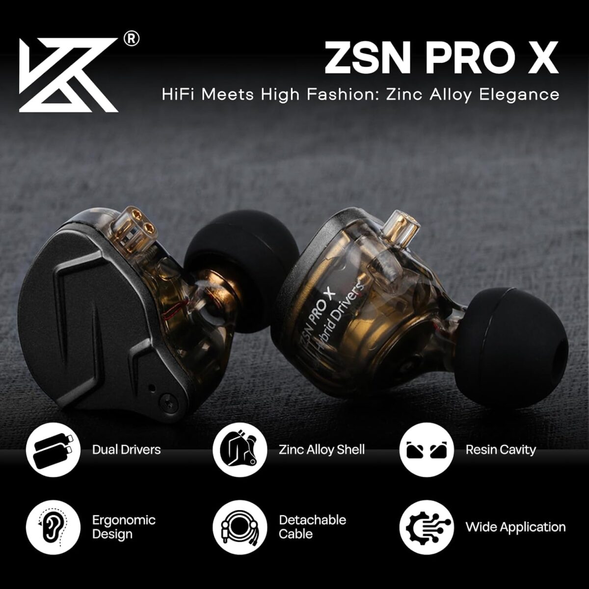 KZ ZSN PRO X Wired Earphone Dual Driver 1BA+1DD Hybrid Metal Buds with Gold Plated Pin HD Condenser Mic Ergonomic Design Earphones - Image 2