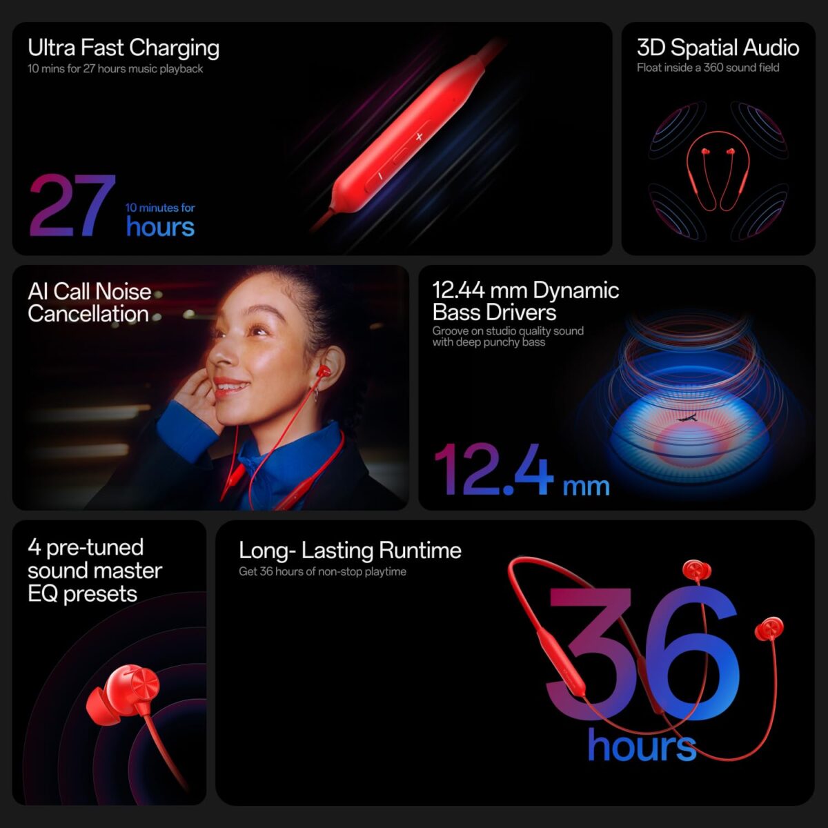 Oneplus Bullets Wireless Z3 Neckband Earphones ANC 12.4mm Drivers 3D Spatial Audio IPP Water Resistance Fast Charging Up to 36 Hours Playtime Wireless Earphones - Image 6