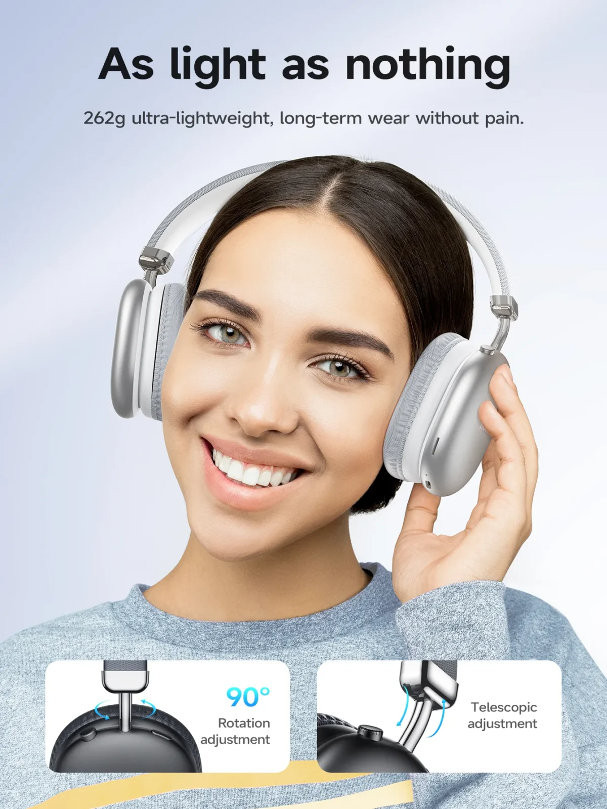 Hoco W35 Max Wireless Headphones BT 5.3 40mm Driver Type-C Charging Up to 90 Hours Playtime Lightweight Bluetooth Headphones - Image 4