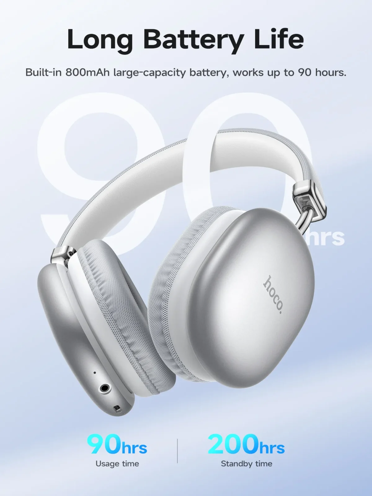 Hoco W35 Max Wireless Headphones BT 5.3 40mm Driver Type-C Charging Up to 90 Hours Playtime Lightweight Bluetooth Headphones - Image 5
