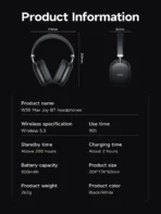 Hoco W35 Max Wireless Headphones BT 5.3 40mm Driver Type-C Charging Up to 90 Hours Playtime Lightweight Bluetooth Headphones - Image 8