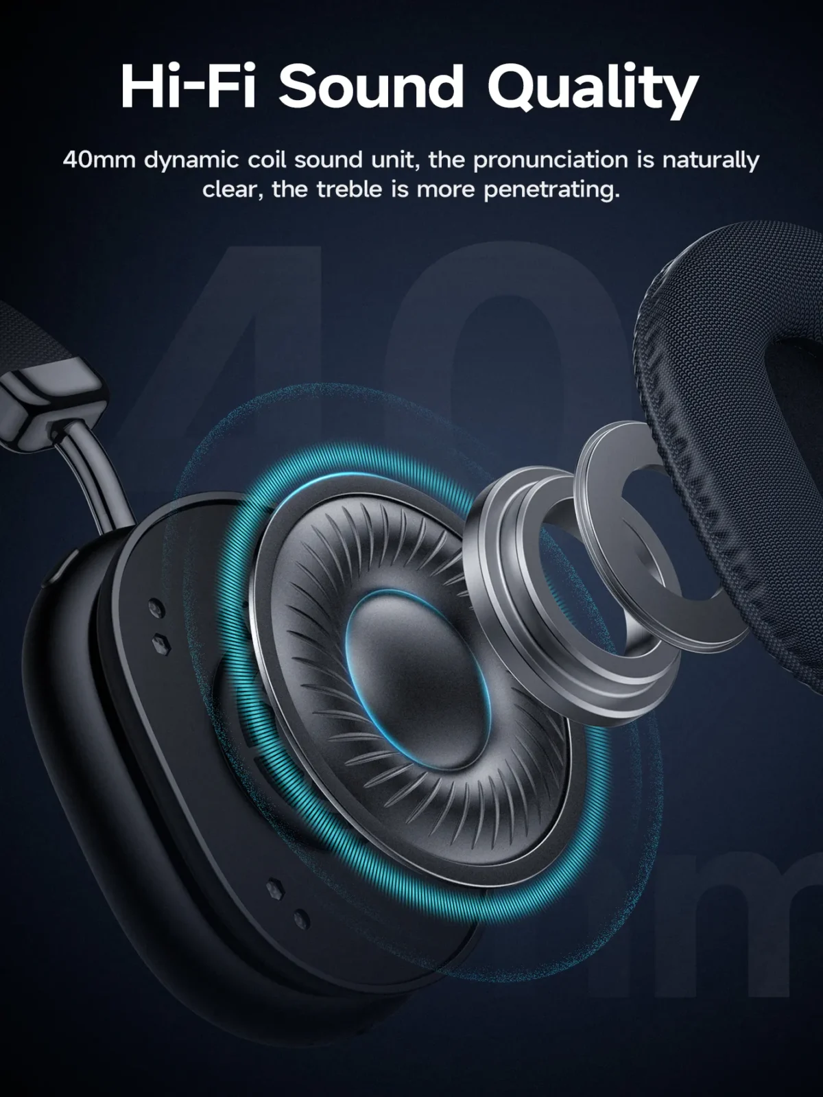Hoco W35 Max Wireless Headphones BT 5.3 40mm Driver Type-C Charging Up to 90 Hours Playtime Lightweight Bluetooth Headphones - Image 3