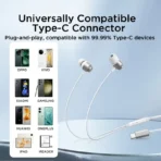 Joyroom JR-EC06 TYPE-C Wired Earphone In-Ear Metal 10mm Dynamic Driver 360° spatial audio Comfortable Eartips 1.2m Wired Earphone for Men and Women - Image 4
