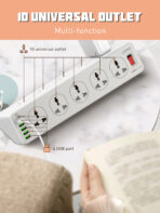 LDNIO SC10610 Power Strip 220V 10 Outlets 30W 6 USB Port QC 3.0 Universal Power Cord - Image 4