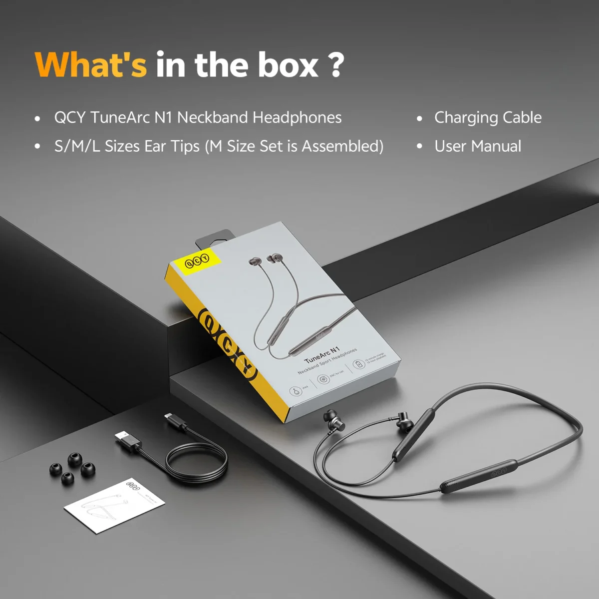 QCY TuneArc N1 In-Ear Neckband Headphones BT 5.4 180mAh Battery Capacity AAC/SBC Up to 30 hours Battery Life USB Type-C Charging Bluetooth Earphones - Image 6