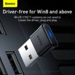 Baseus BA04 Bluetooth Receiver Adapter Version 5.0 Driver Free Plug and Play Up to 20m Range Desktop Laptop Bluetooth Receiver - Image 3