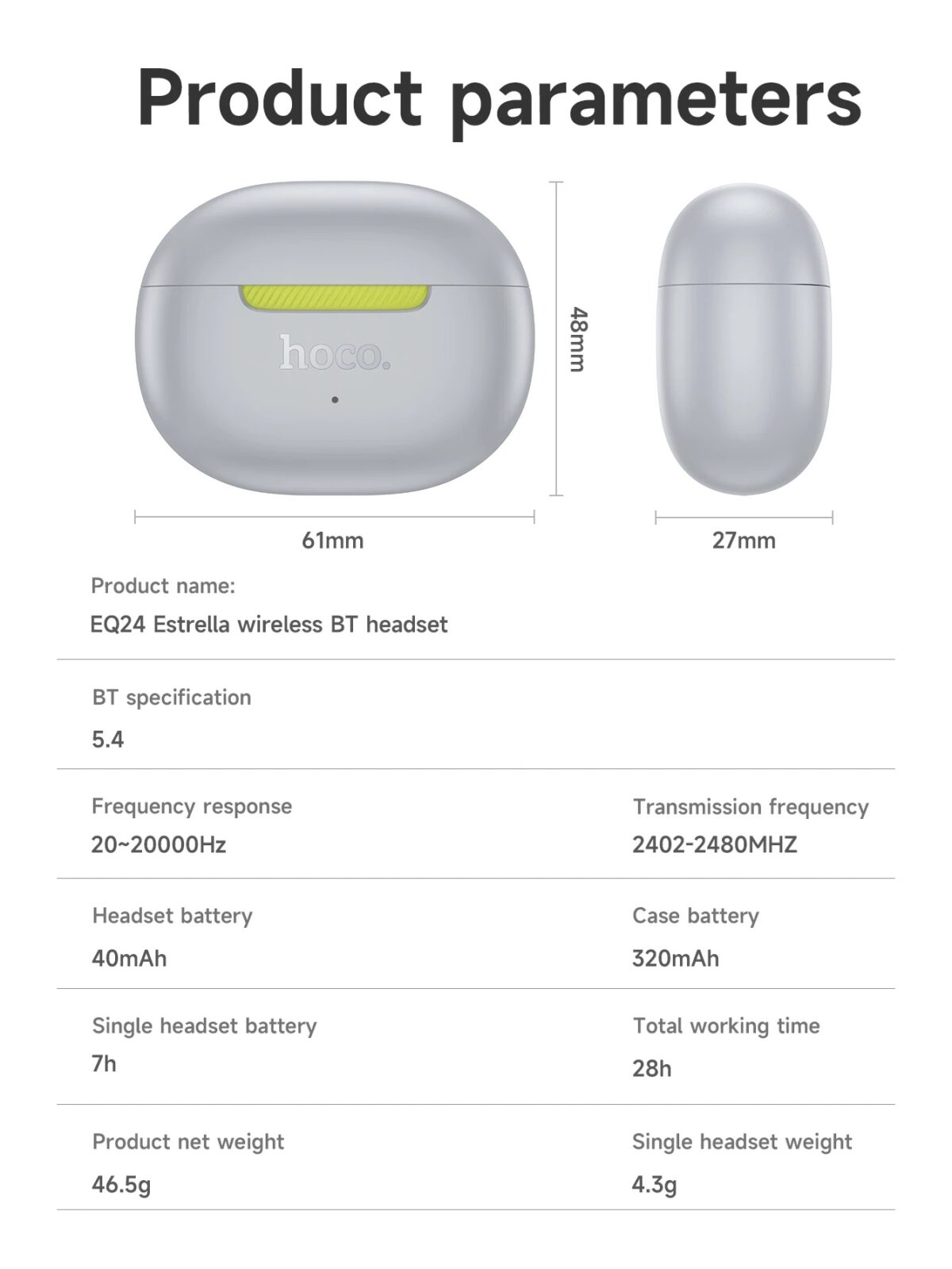 Hoco EQ24 Estrella Wireless Earbuds Noise Cancelling BT 5.4 13mm Driver Touch Control Up to 28 Hours Playtime Type-C Charging Wireless Bluetooth Earphone - Image 9