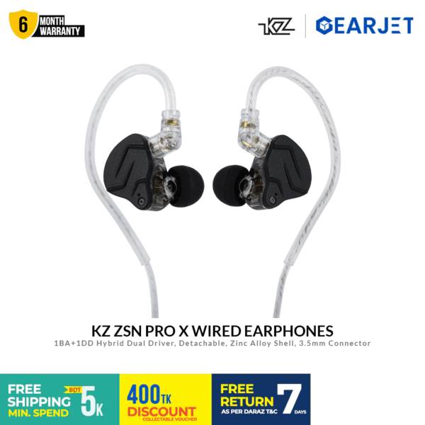 KZ ZSN PRO X Wired Earphone Dual Driver 1BA+1DD Hybrid Metal Buds with Gold Plated Pin HD Condenser Mic Ergonomic Design Earphones