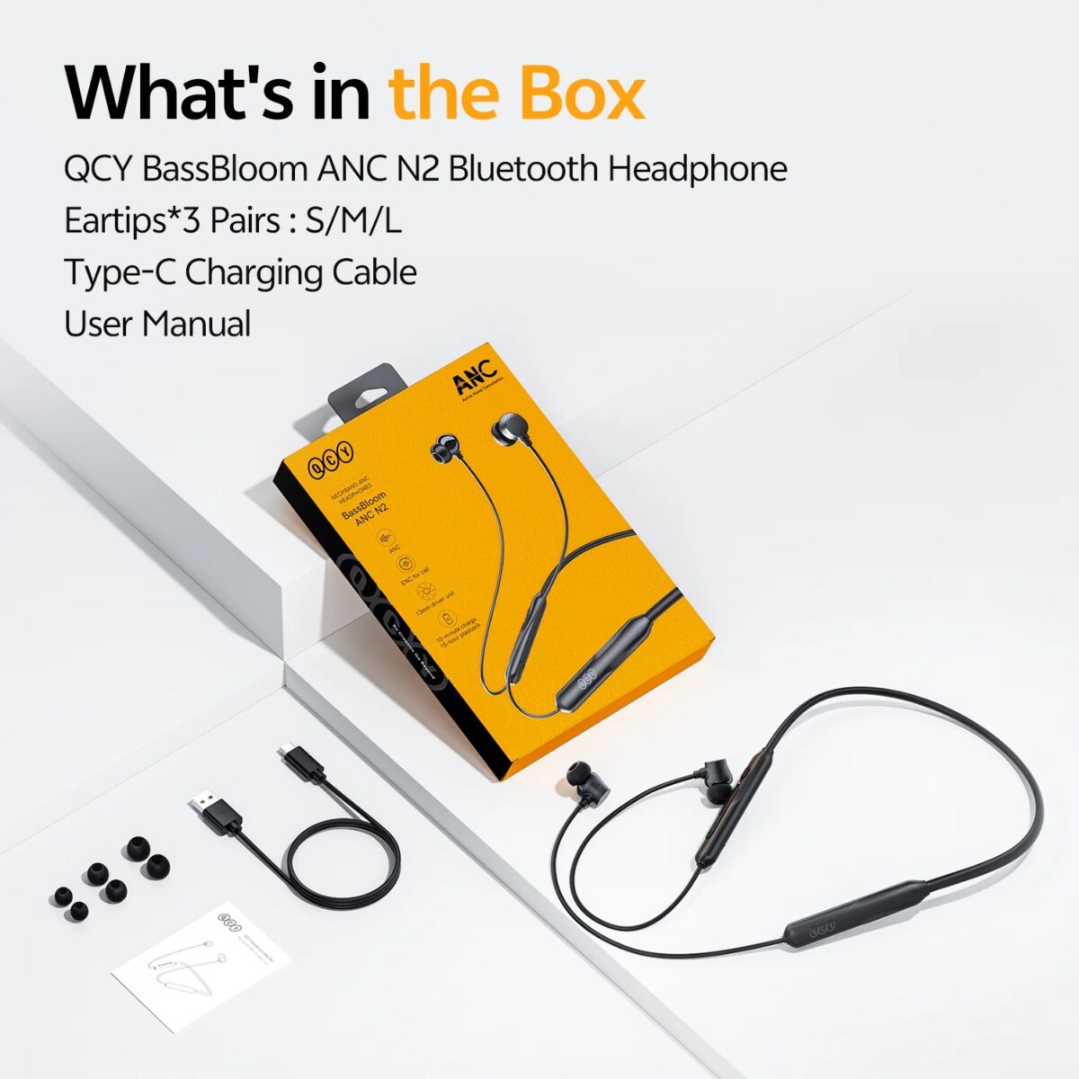 QCY BassBloom ANC N2 Wireless Neckband Headset 25dB ANC Dual Mic BT 5.3 IPX4 Waterproof SBC/AAC Codec Up to 45ms Low Latency 300mAh Battery Up to 35 Hours Backup Bluetooth Earphones - Image 9