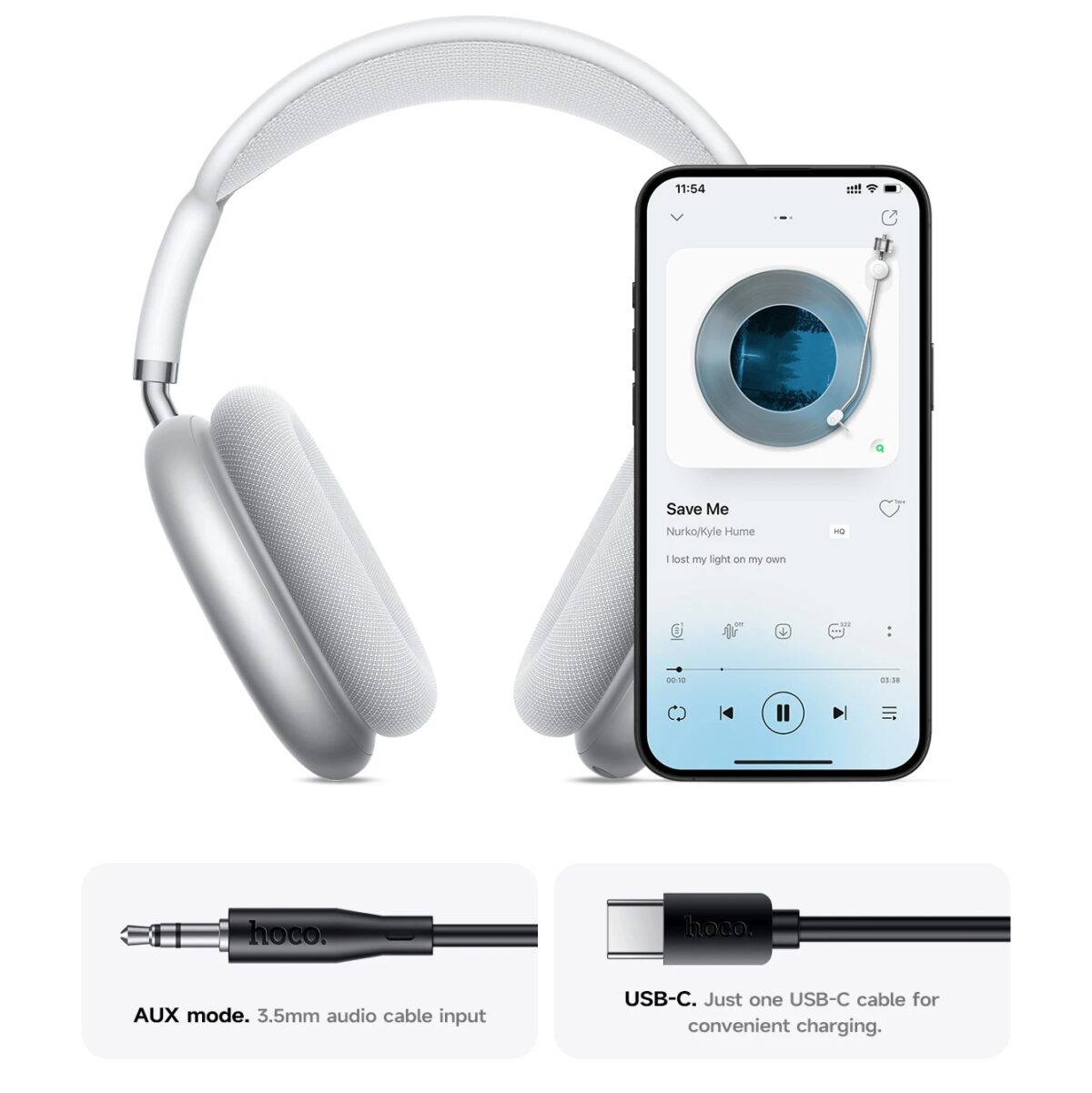 Hoco W65 Wireless Bluetooth Headphones BT v5.4 40mm Speaker Breathable Fabric Headband Knob Control Up to 45 Hours Playback USB C Charging Headphone - Image 6